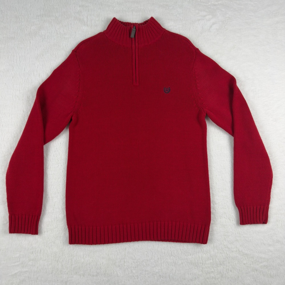 Chaps Mens Red 100% Cotton Quarter Zip Mock Neck Pullover Sweater Small
